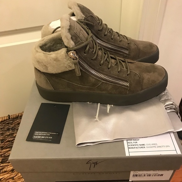 NEW Giuseppe Zanotti Shearling Mid Top Sneakers - Picture 7 of 7